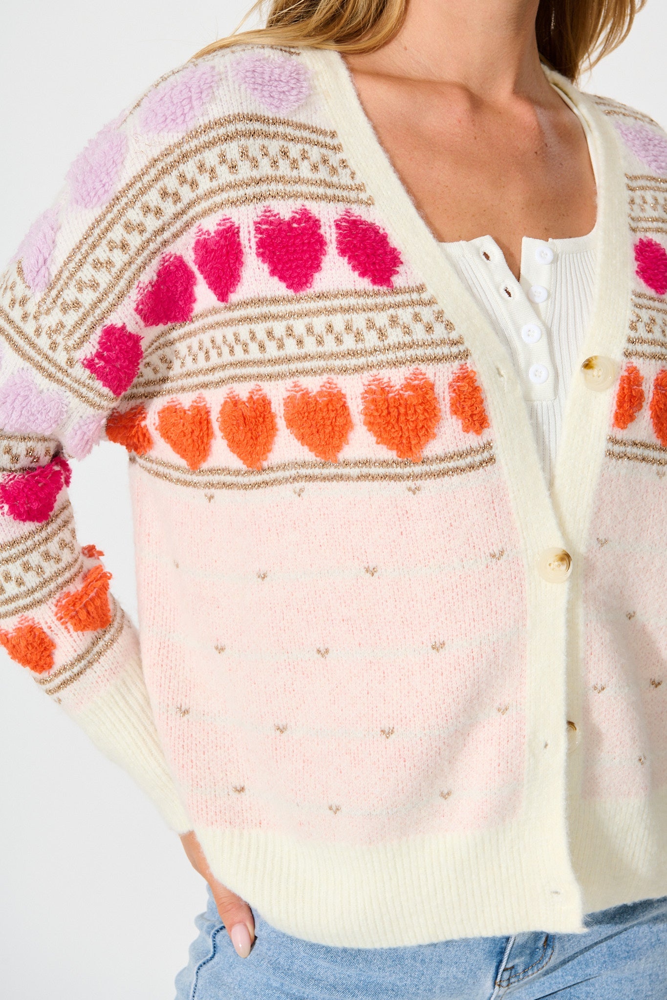 Racquel Heart Knit Cardigan in Pastel Multi Wool Blend