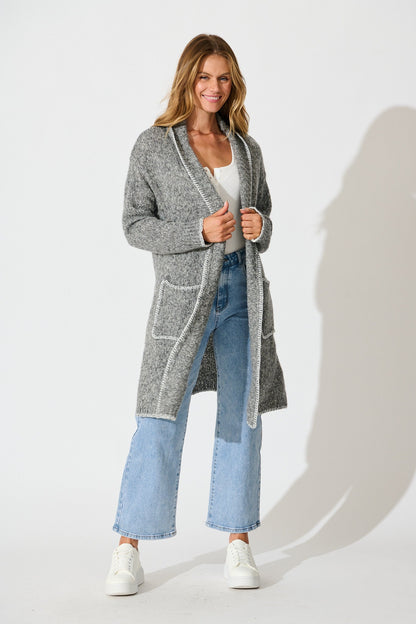 Laurita Knit Cardigan in Grey Marle Wool Blend