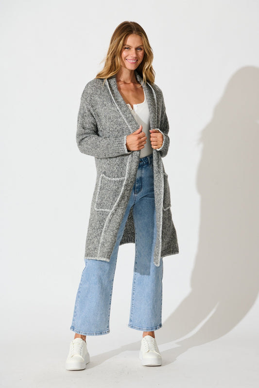 Laurita Knit Cardigan in Grey Marle Wool Blend