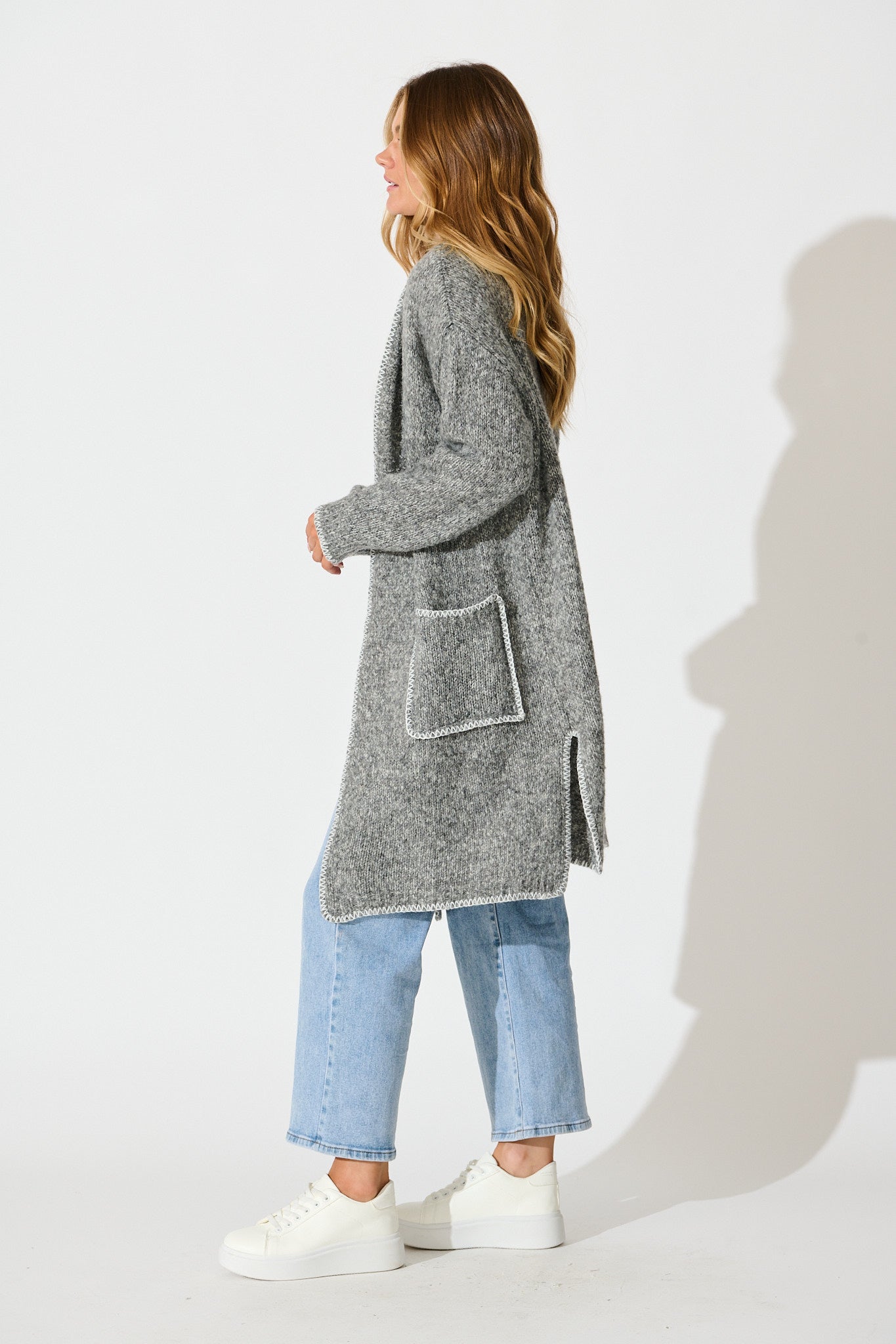 Laurita Knit Cardigan in Grey Marle Wool Blend