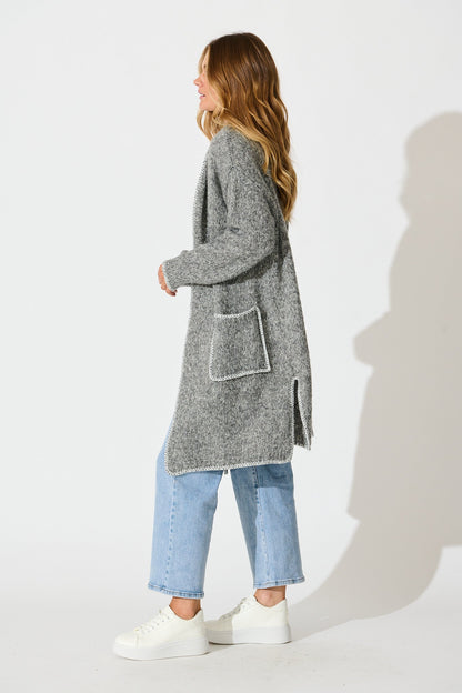Laurita Knit Cardigan in Grey Marle Wool Blend
