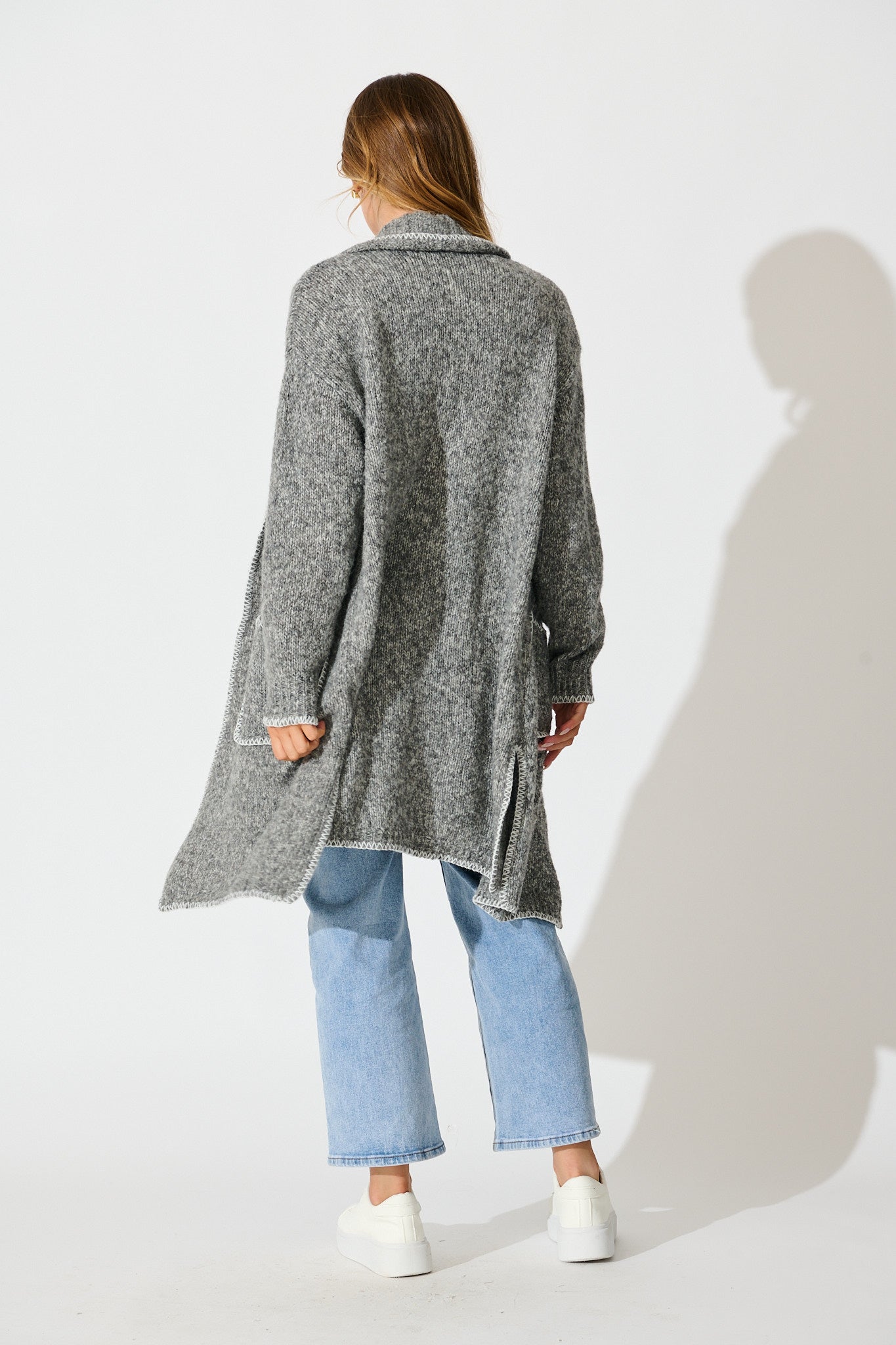 Laurita Knit Cardigan in Grey Marle Wool Blend