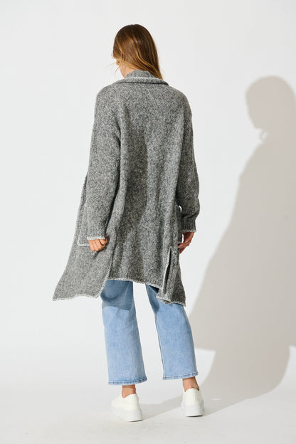 Laurita Knit Cardigan in Grey Marle Wool Blend