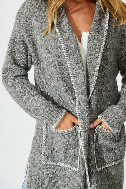 Laurita Knit Cardigan in Grey Marle Wool Blend
