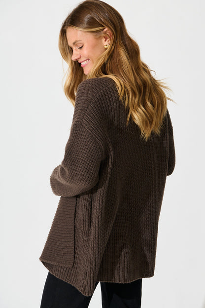 Adina Knit Cardigan In Chocolate Wool Blend