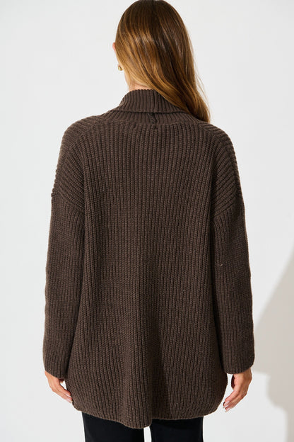 Adina Knit Cardigan In Chocolate Wool Blend