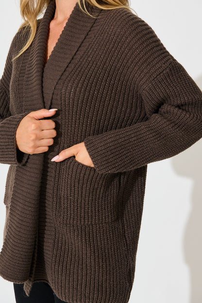Adina Knit Cardigan In Chocolate Wool Blend