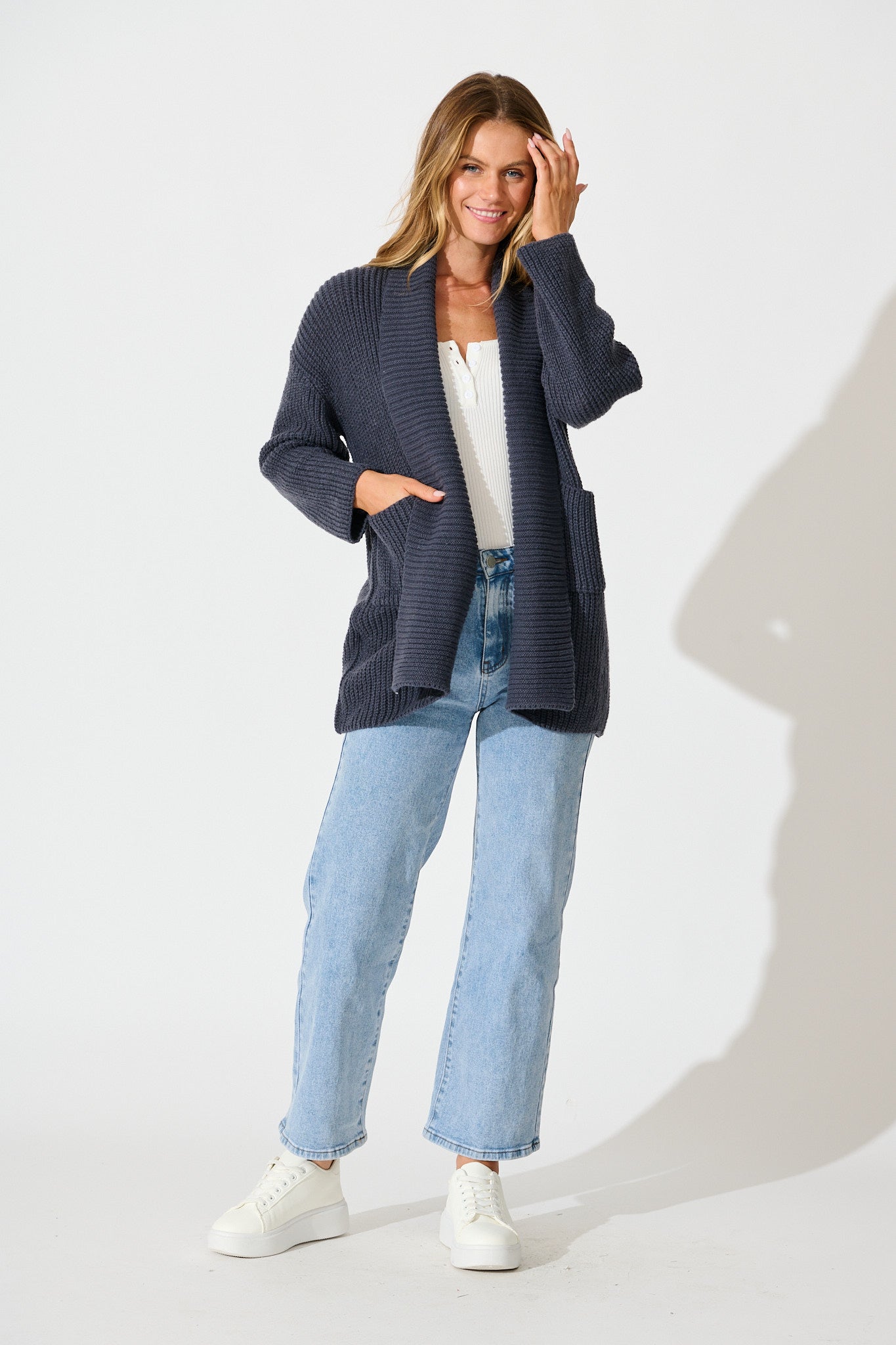 Adina Knit Cardigan In Charcoal Wool Blend