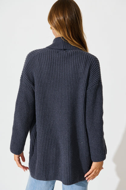 Adina Knit Cardigan In Charcoal Wool Blend
