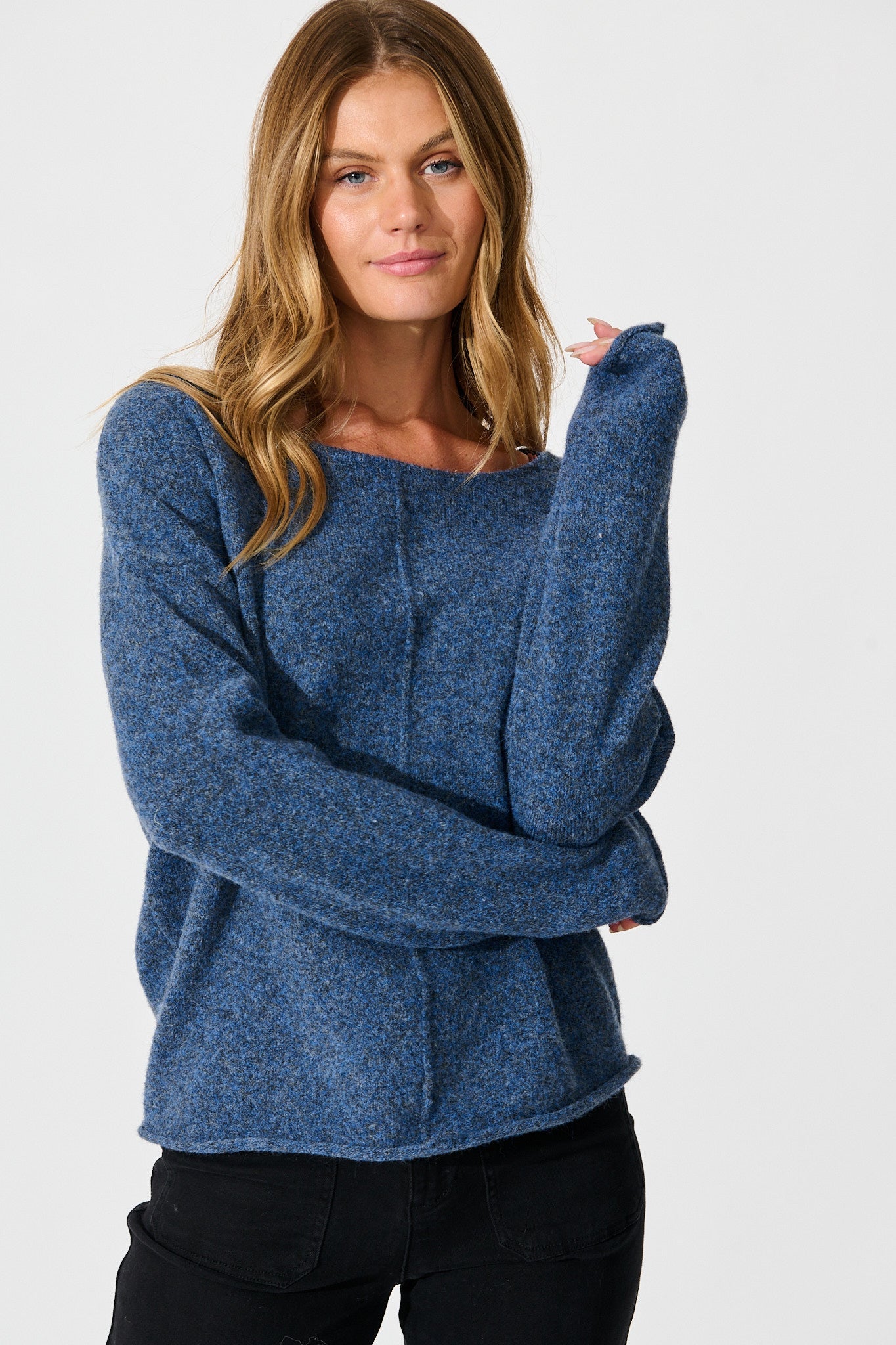 Jennifer Knit in Blue Marle Wool Blend