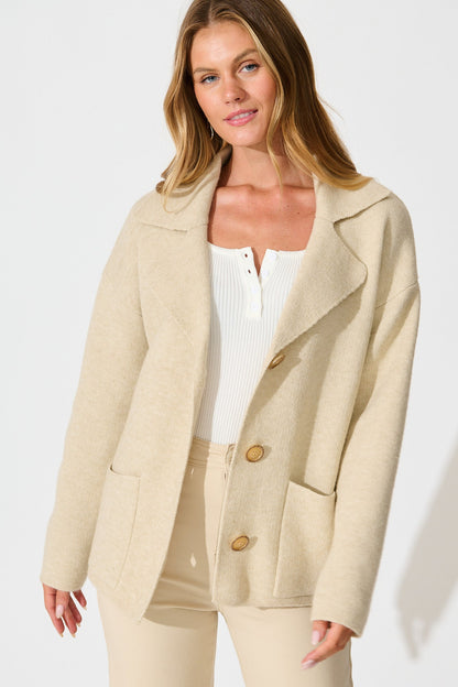Varney Knit Cardigan in Beige Wool Blend
