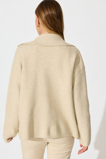 Varney Knit Cardigan in Beige Wool Blend