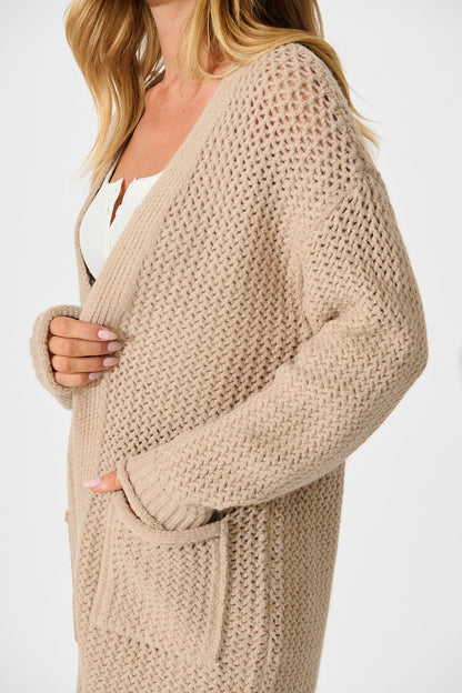 Jodi Knit Cardigan in Beige Wool Blend
