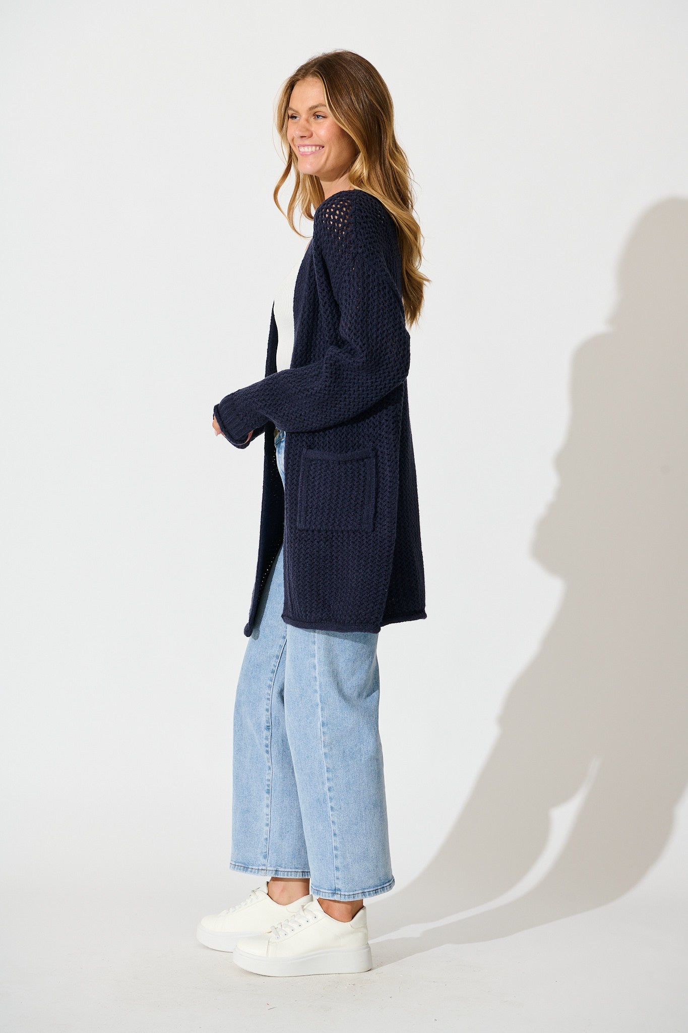 Jodi Knit Cardigan in Navy Wool Blend