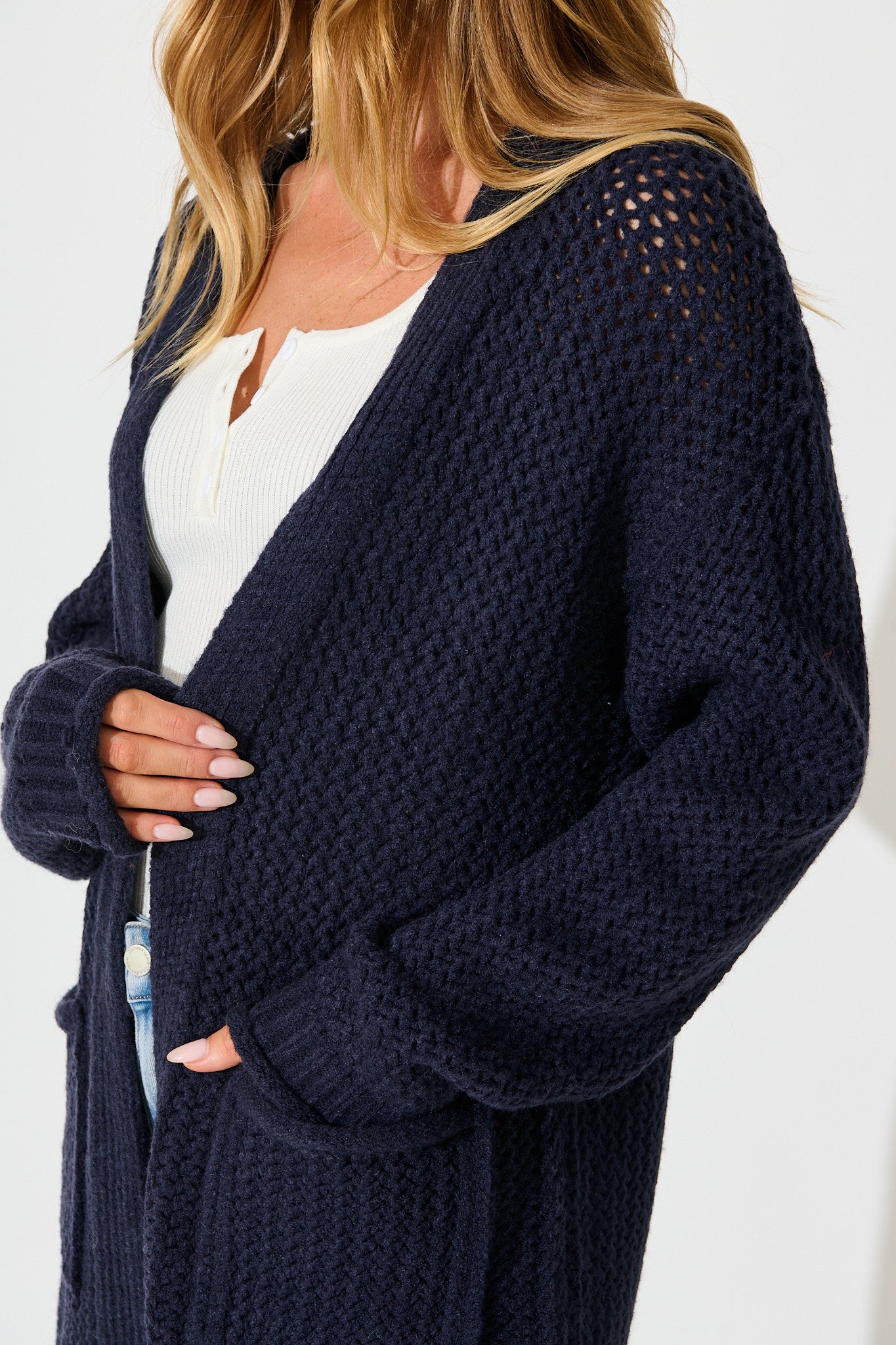 Jodi Knit Cardigan in Navy Wool Blend