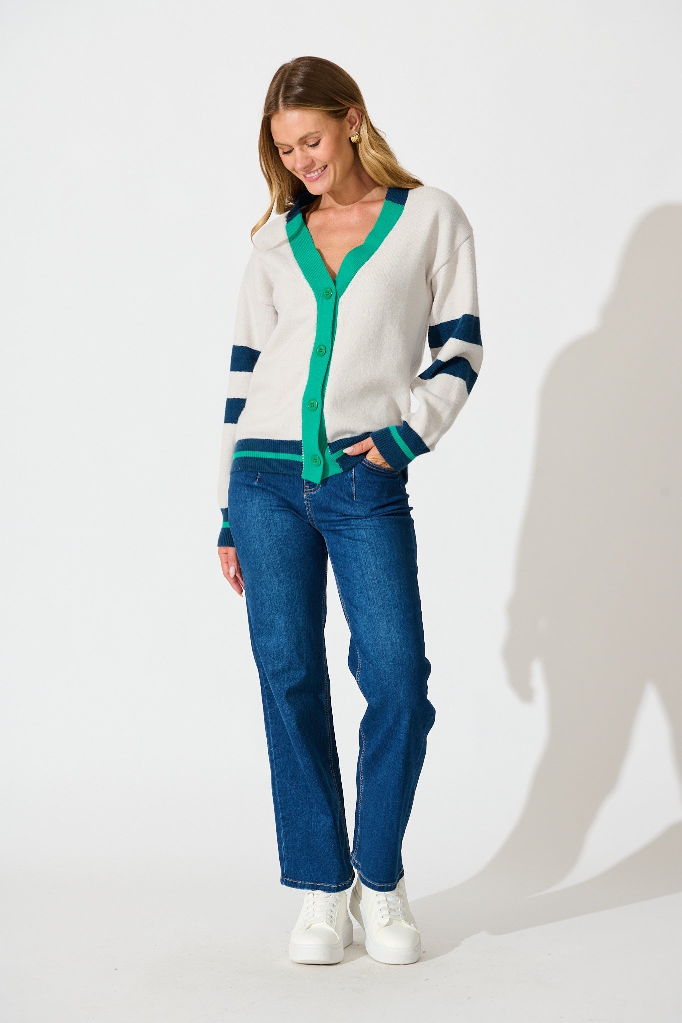 Dina Knit Cardigan In Green Multi Wool Blend