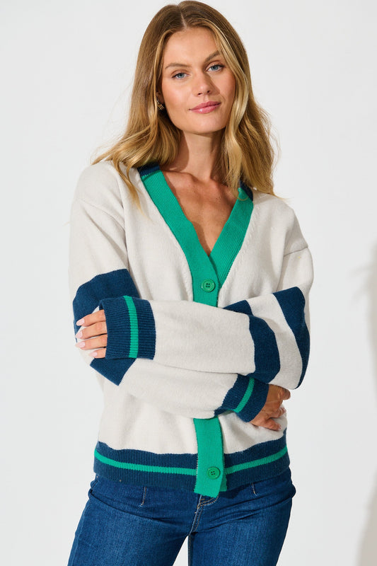 Dina Knit Cardigan In Green Multi Wool Blend