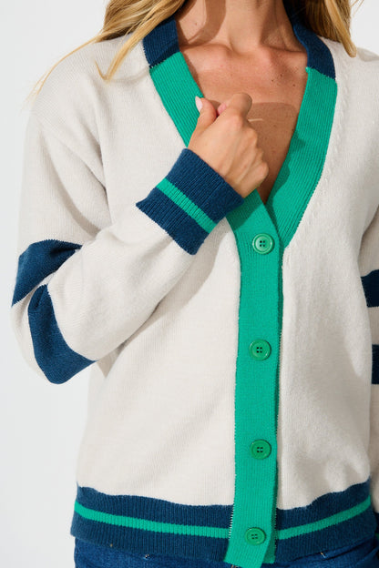 Dina Knit Cardigan In Green Multi Wool Blend