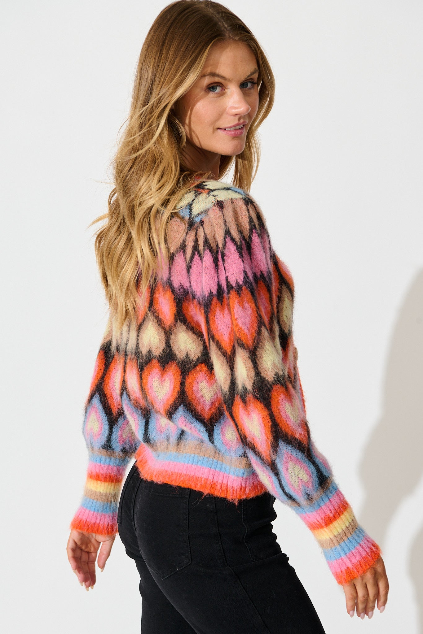 Romance Heart Knit Cardigan in Multi Wool Blend