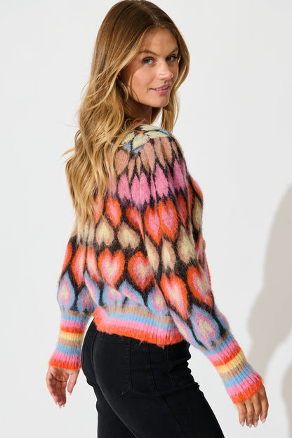 Romance Heart Knit Cardigan in Multi Wool Blend