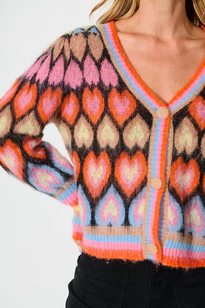Romance Heart Knit Cardigan in Multi Wool Blend