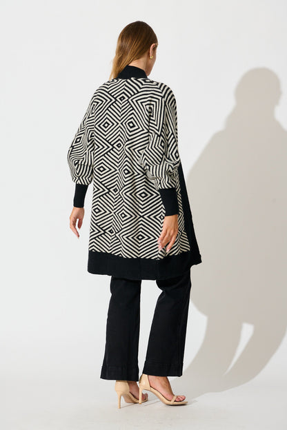 Marcelle Knit Cardigan in Black Aztec Wool Blend