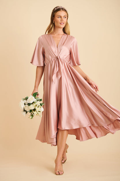 Helsinki Maxi Dress In Dusty Rose Satin