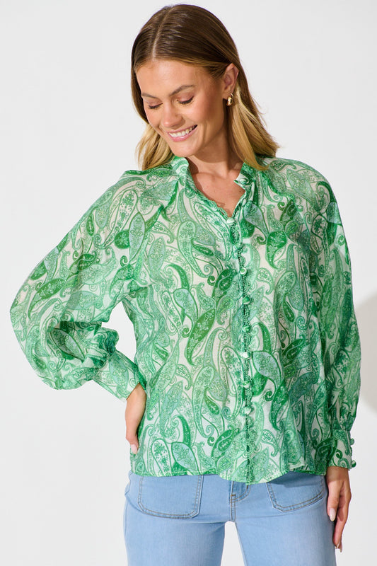 Teyana Shirt in Green with Multi Print