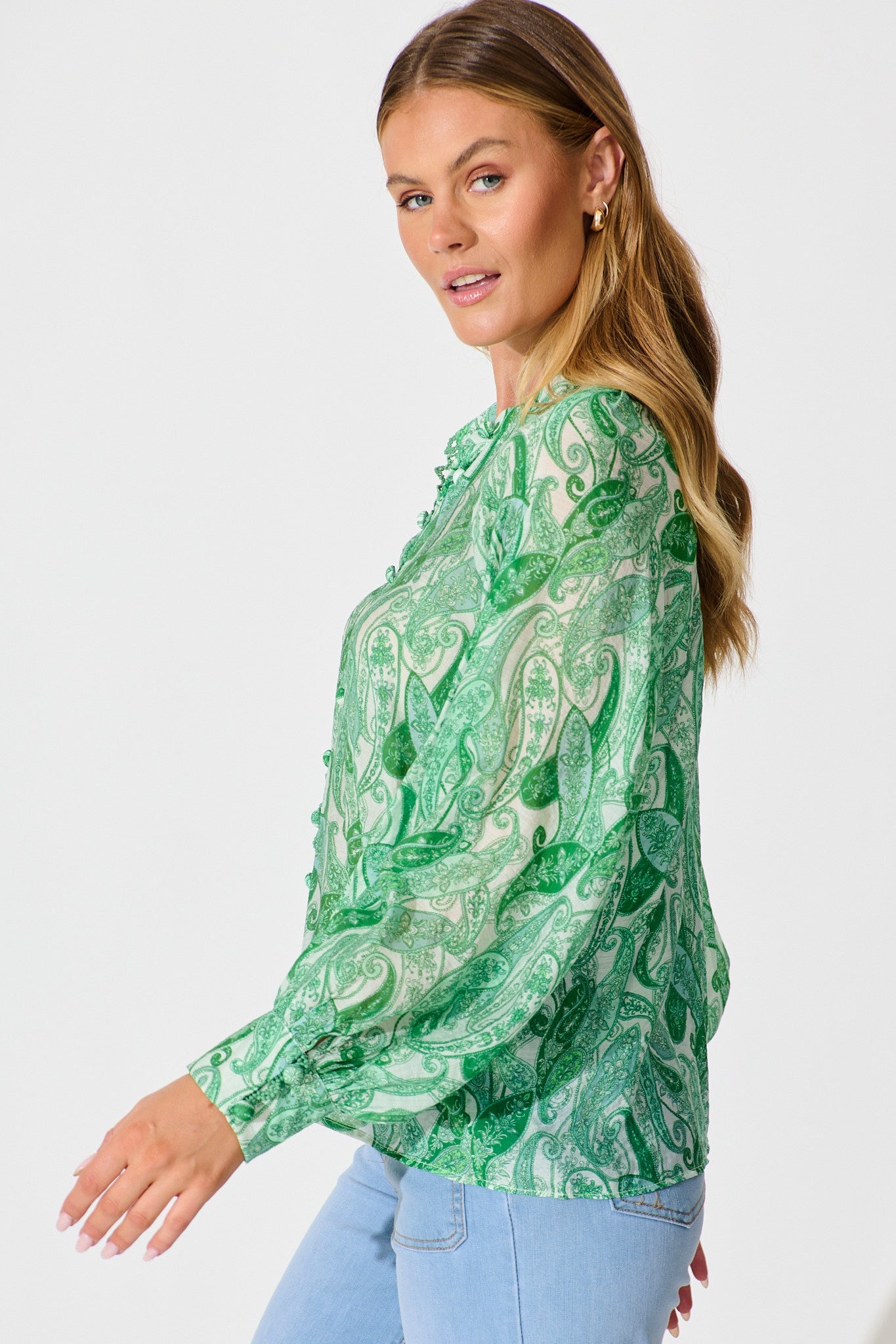 Teyana Shirt in Green with Multi Print