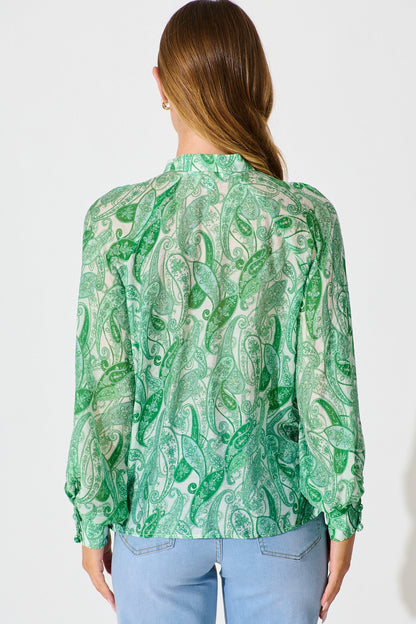 Teyana Shirt in Green with Multi Print