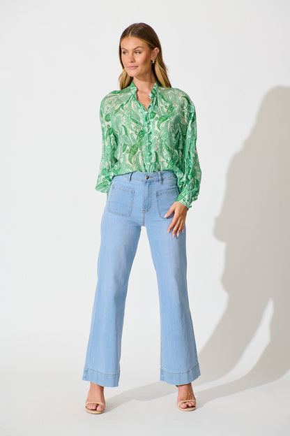 Teyana Shirt in Green with Multi Print