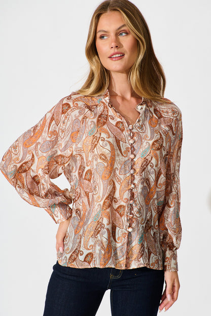 Teyana Shirt in Rust with Multi Print