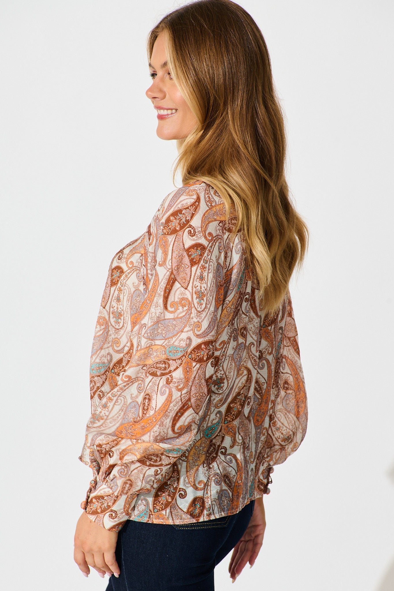 Teyana Shirt in Rust with Multi Print