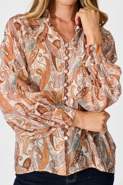 Teyana Shirt in Rust with Multi Print