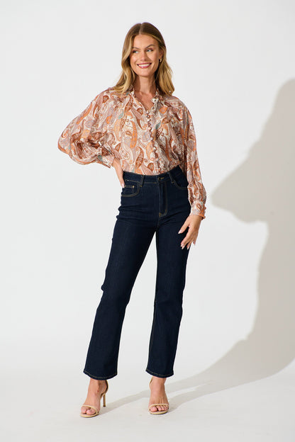 Teyana Shirt in Rust with Multi Print