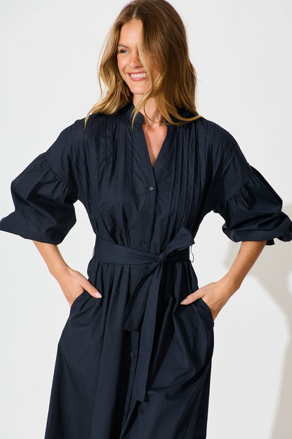 Margot Dress in Navy Cotton