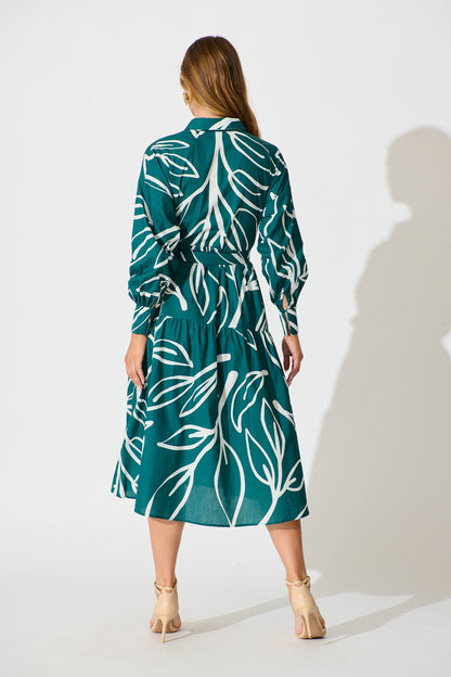 Lexus Midi Shirt Dress in Emerald Cotton