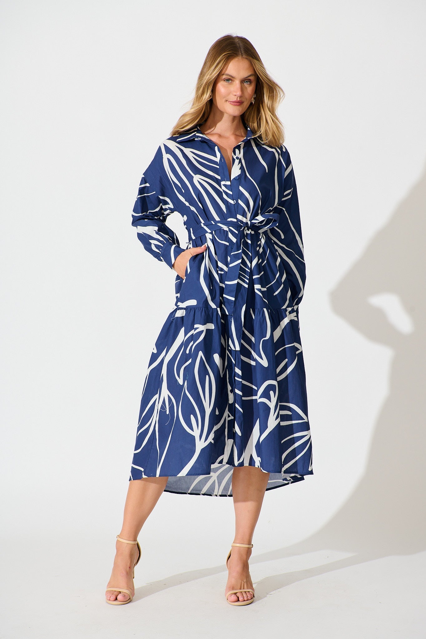 Lexus Midi Shirt Dress in Navy Cotton