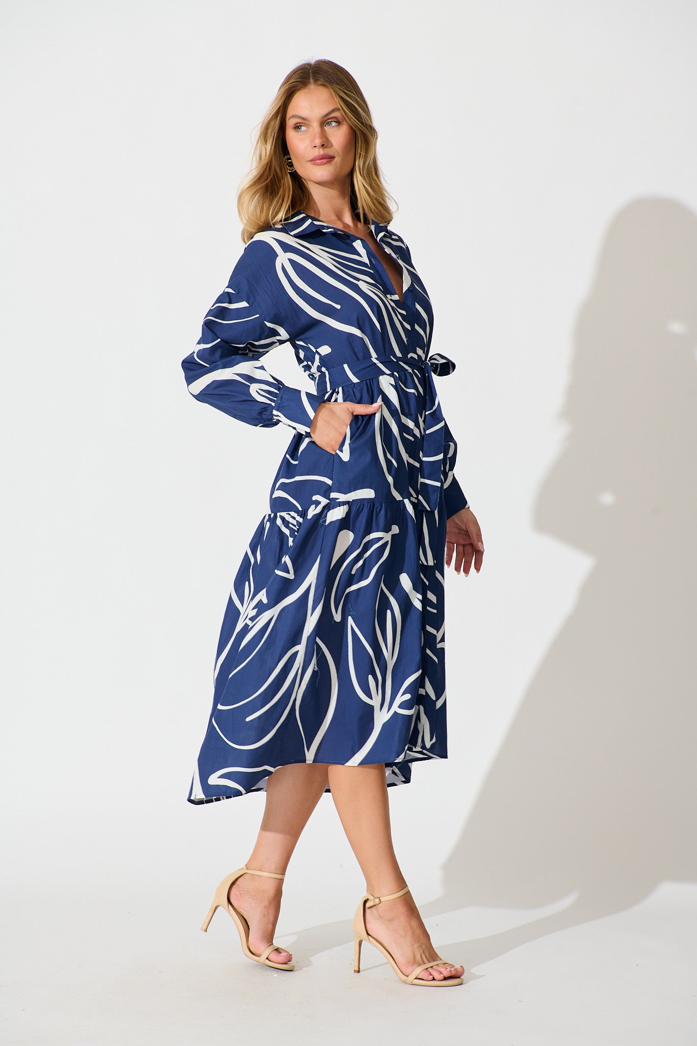 Lexus Midi Shirt Dress in Navy Cotton