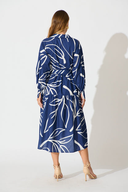 Lexus Midi Shirt Dress in Navy Cotton