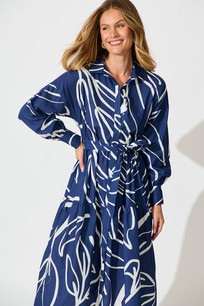 Lexus Midi Shirt Dress in Navy Cotton