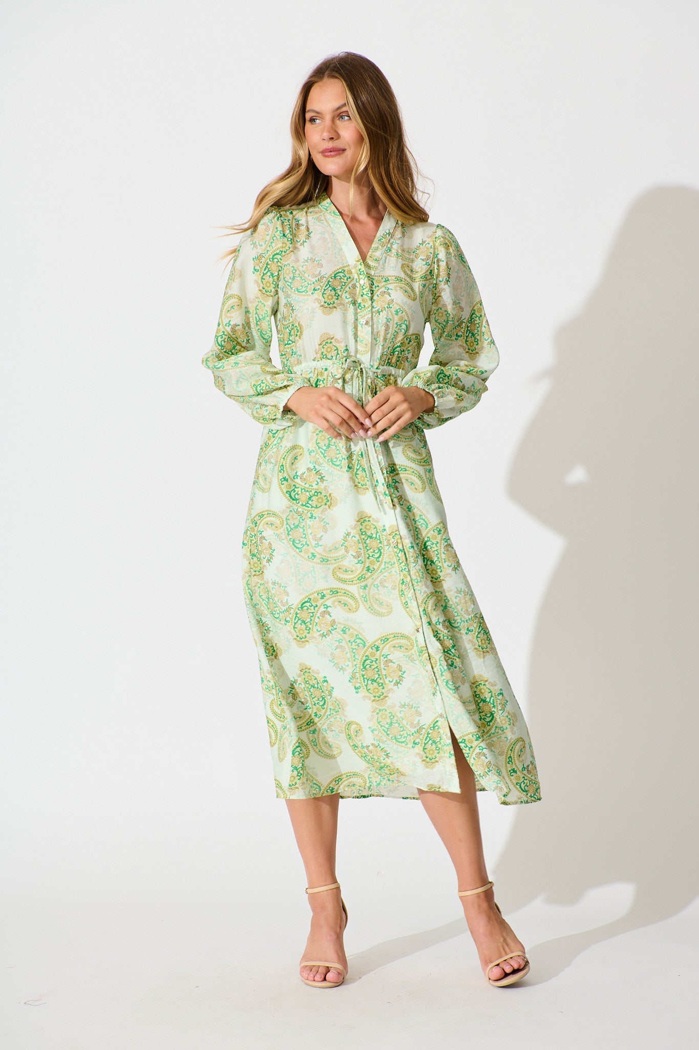 Jordan Midi Dress in Green with Multi Print