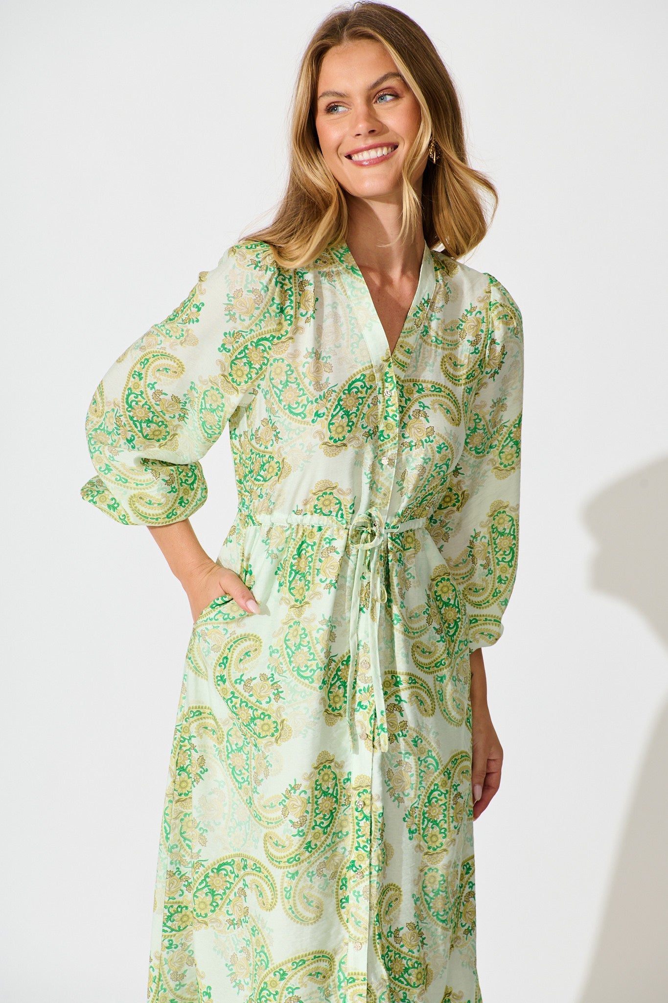 Jordan Midi Dress in Green with Multi Print