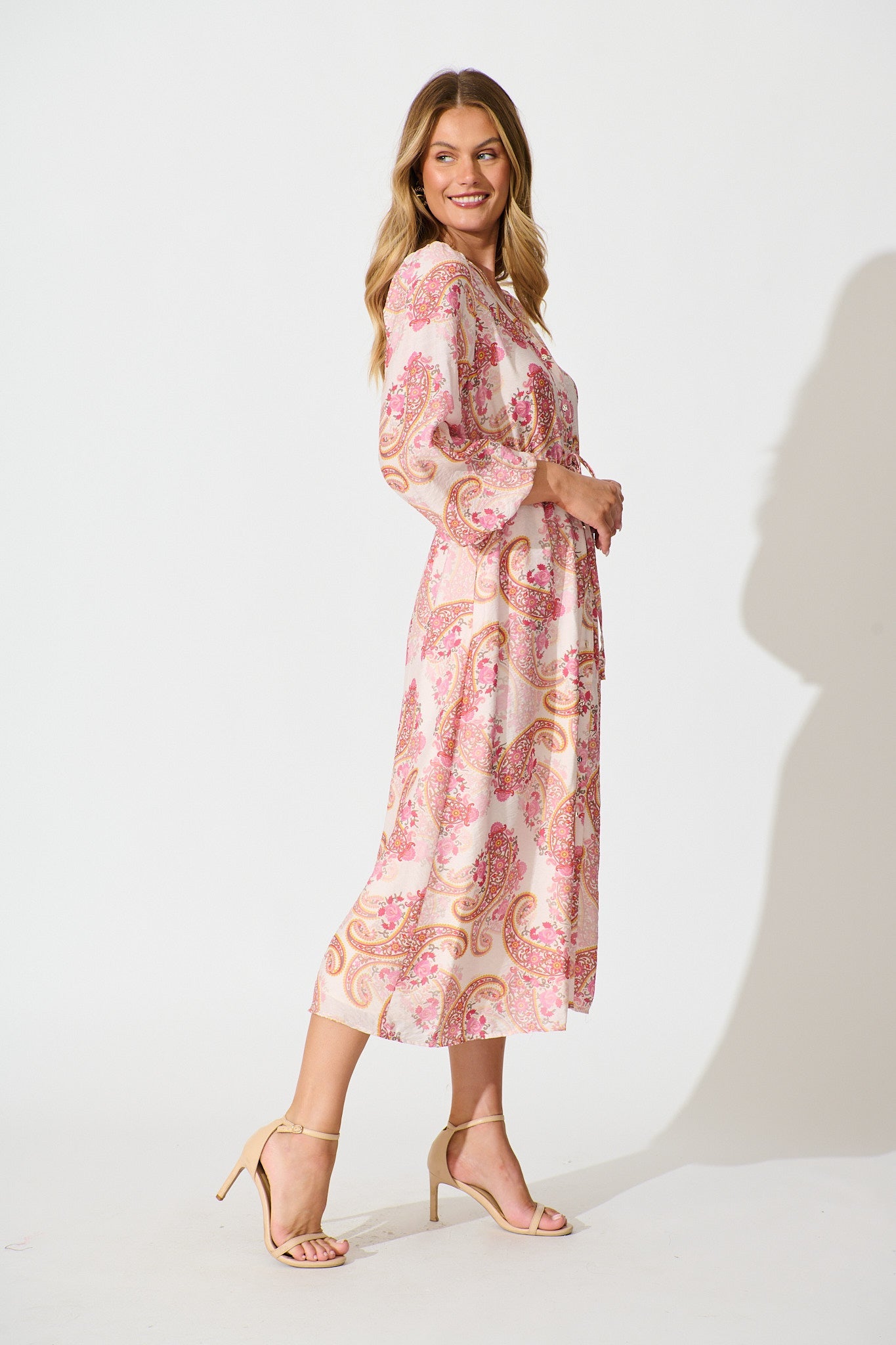 Jordan Midi Dress in Pink with Multi Print