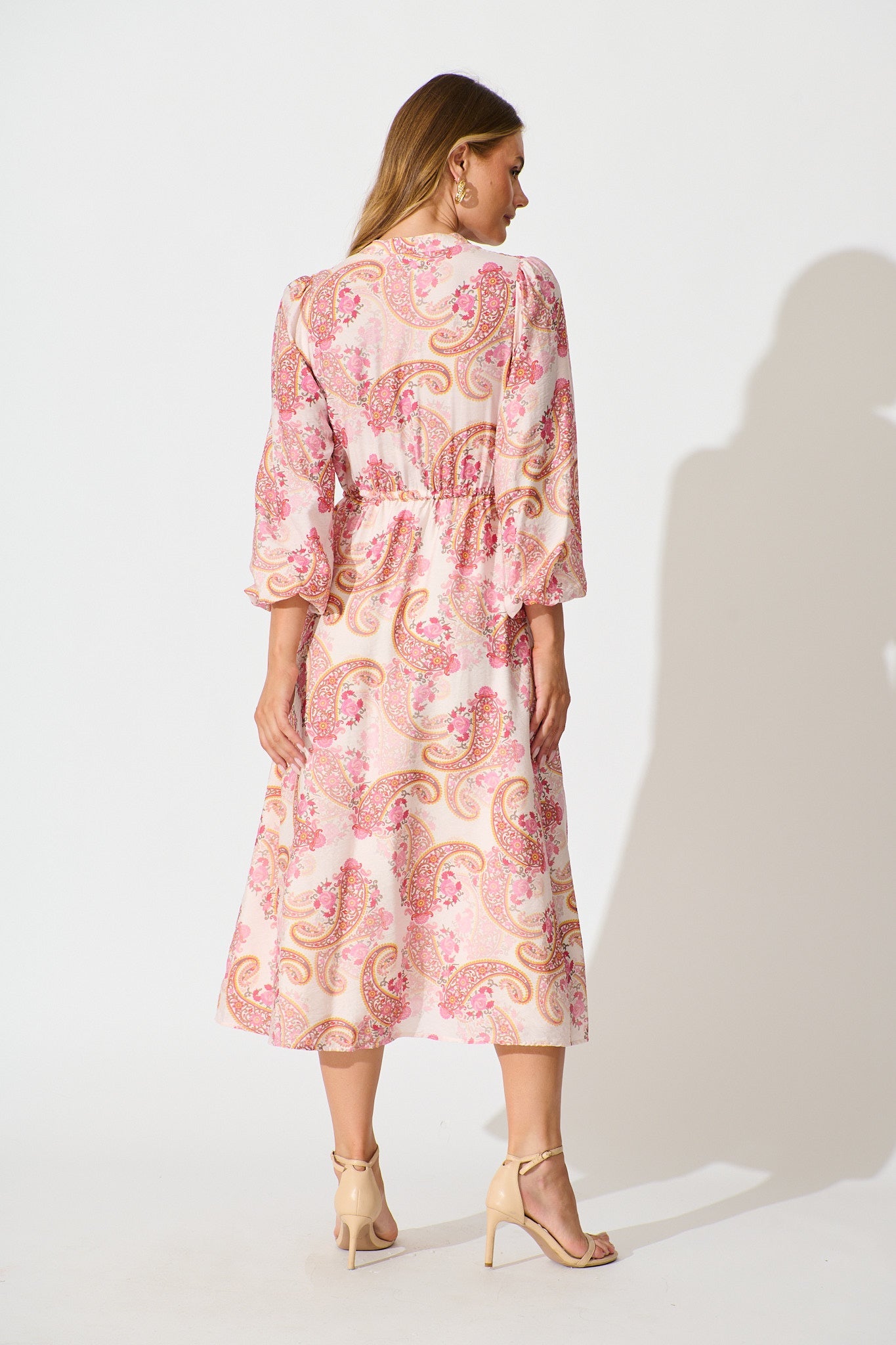 Jordan Midi Dress in Pink with Multi Print