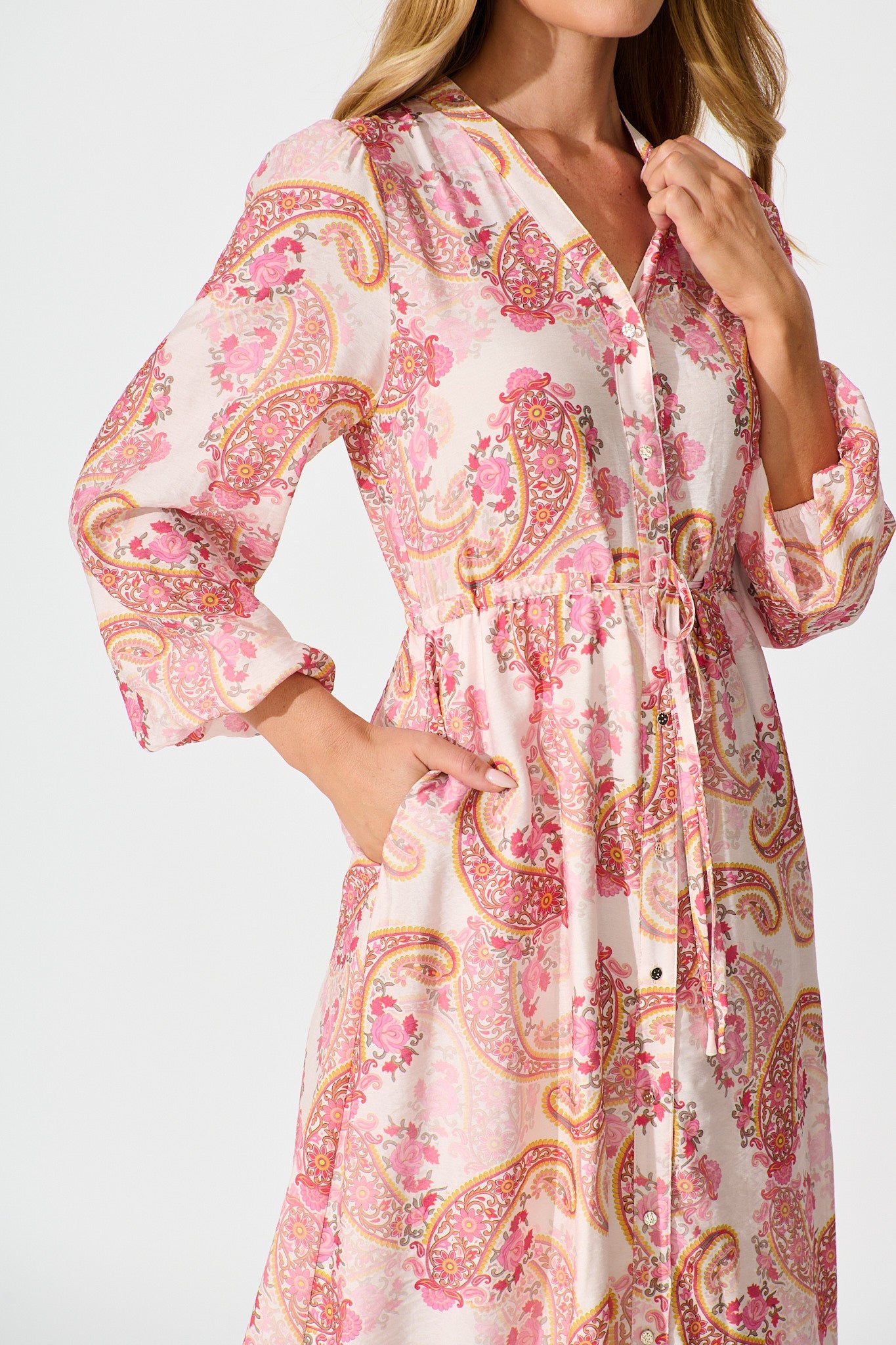 Jordan Midi Dress in Pink with Multi Print