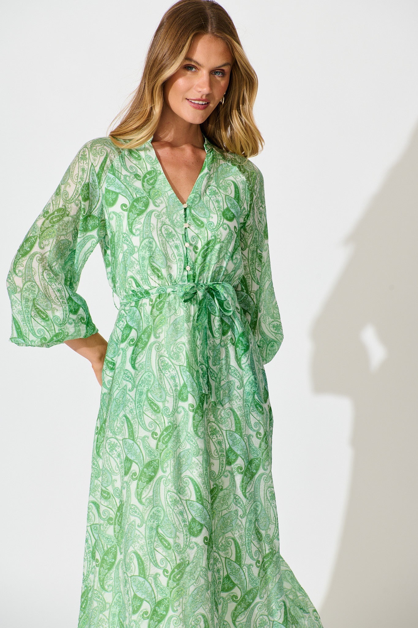 Ayden Dress in Green with Multi Print