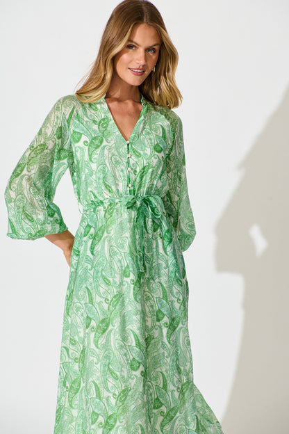 Ayden Dress in Green with Multi Print