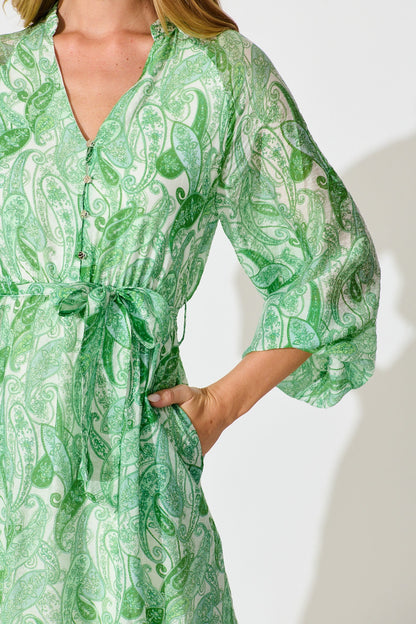 Ayden Dress in Green with Multi Print