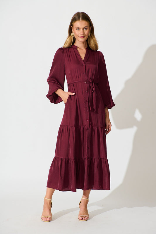 Glimmer Midi Dress in Wine